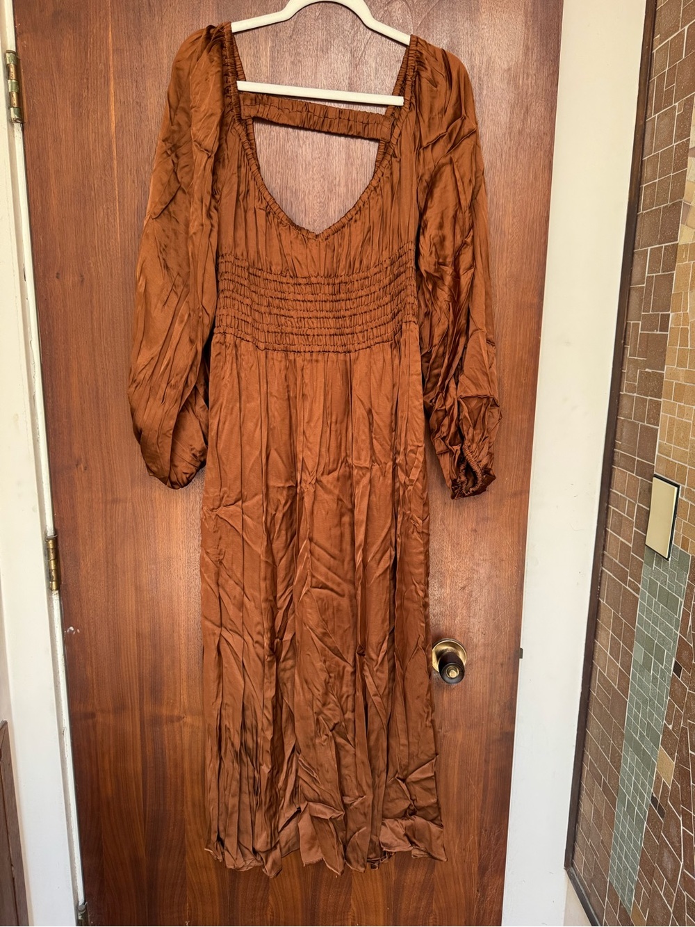 La Ligne Samantha Rust Brown Puff-Sleeve Maxi Dress